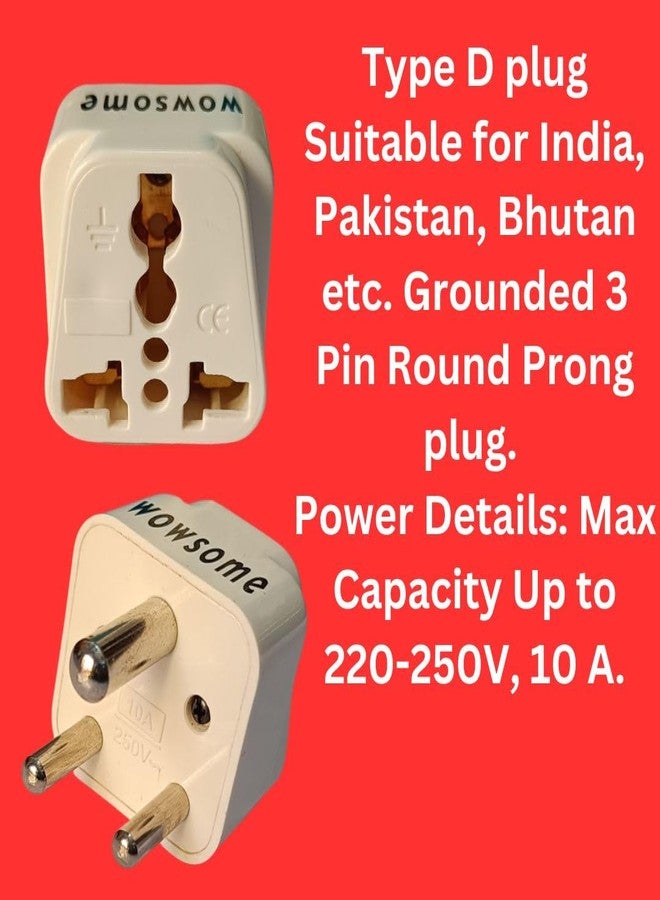 Wowsome 4 Pcs. USA to India Converter Plug - Type D Travel Adapter - Universal World Plug Adapter from (USA, Canada, UK, EU, Australia) to Indian Power Socket - Pack of 4 - White - Image 4